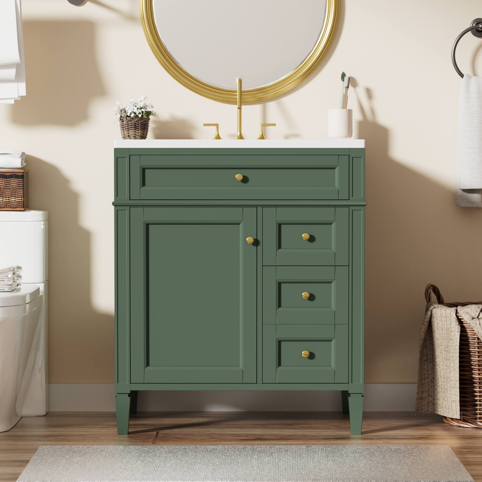 Alt View 4. Boyel Living - 30 Inch Bathroom Vanity with Resin Sink Top Two Drawers Tip Out Green - Green.