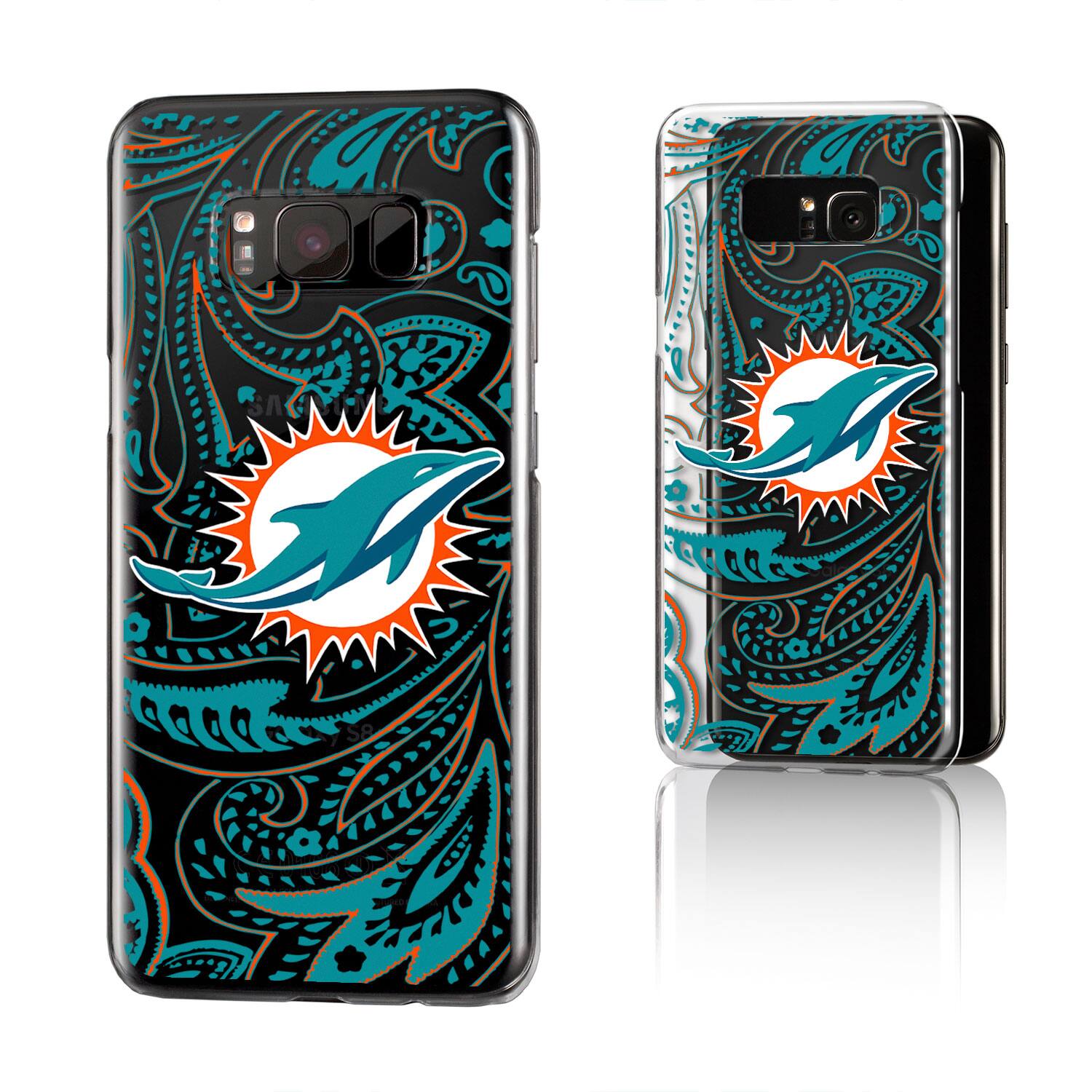Alt View 2. Keyscaper - Miami Dolphins Galaxy Clear Paisley Design Case - S23 - Multicolor.