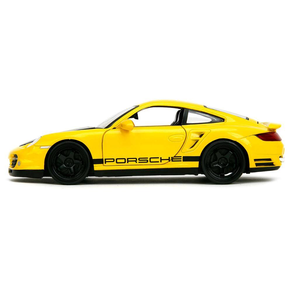 Left. Jada - Porsche 911 Turbo (997) Yellow with Carbon Hood "Hyper-Spec" Series 1/24 - Yellow.