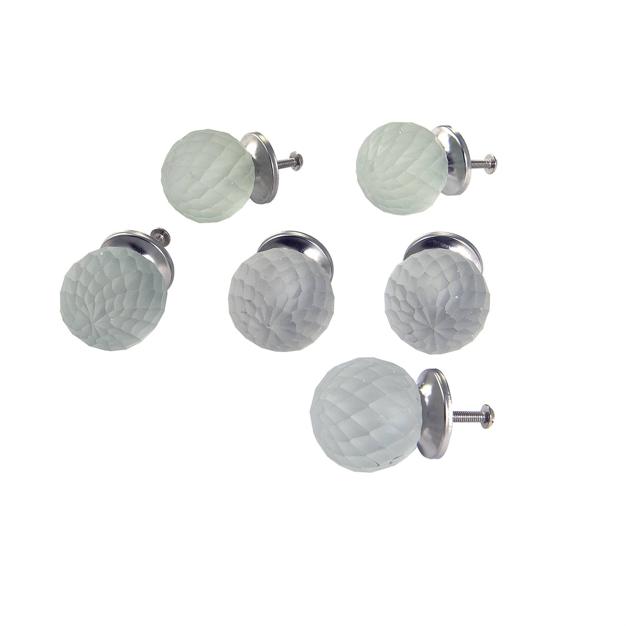 Front. TX USA Corporation - Frosted Glass Faceted Ball Knob Ivory Set of 6 - Ivory.