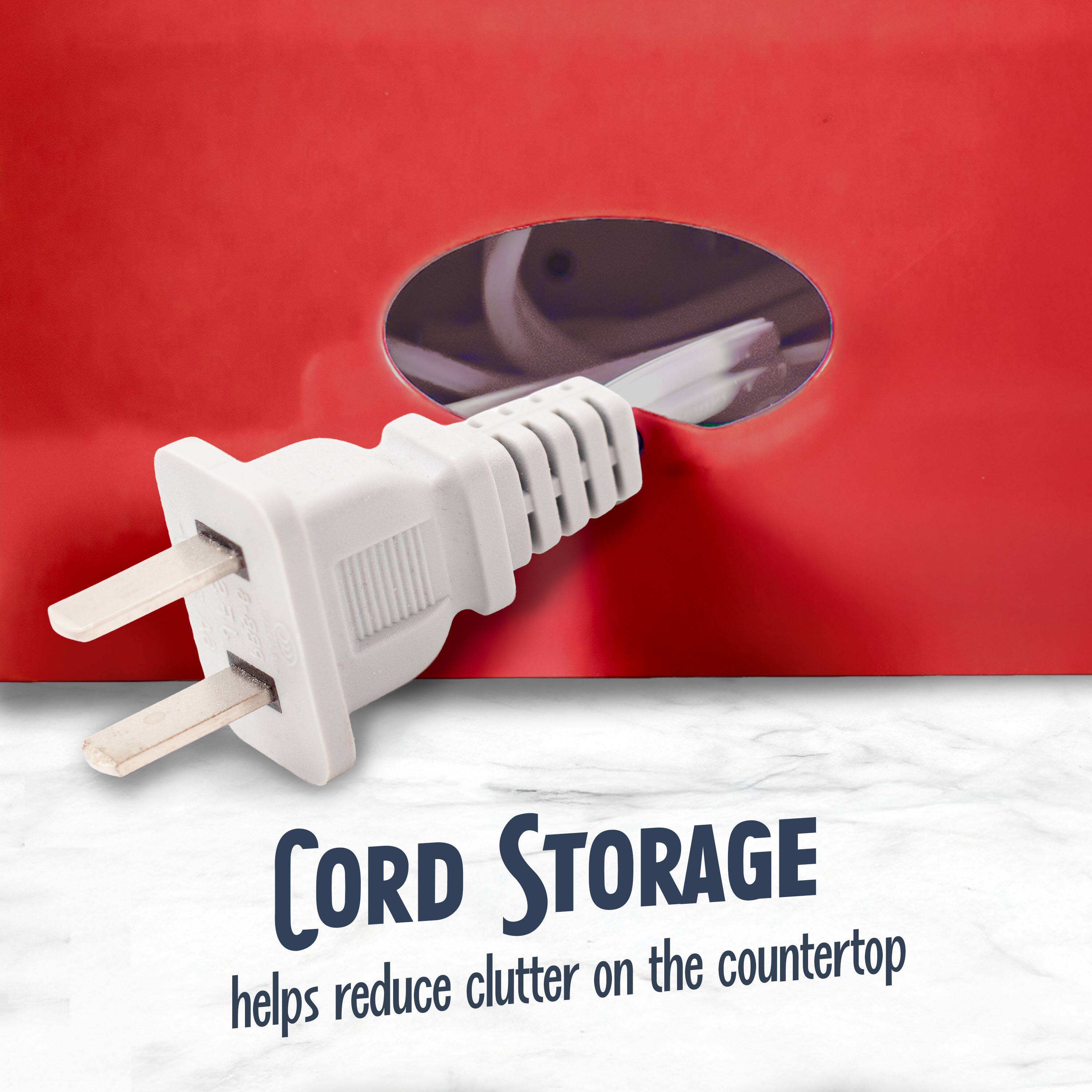 CORD STORAGE  
helps reduce clutter on the countertop