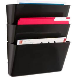 Lorell - Wall File Pockets - 14.75" Height x 13.13" Width x 4.25" Depth - Black - 3 / Pack
