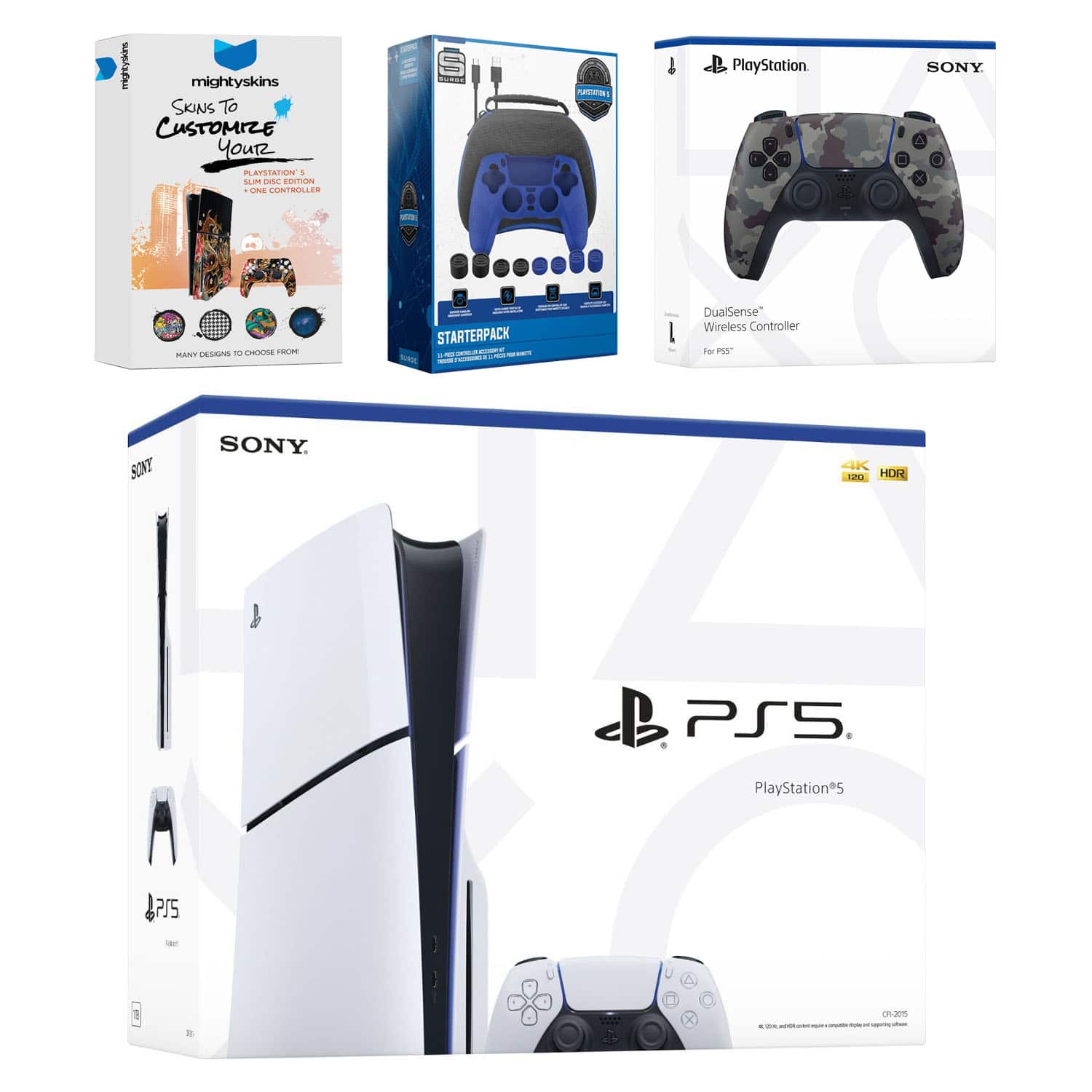 PlayStation 5 Slim Disc Bundle with Extra Controller, Accessory Kit and MightySkins Code - PlayStation 5