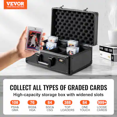 VEVOR Graded Card Storage Box, 4 Slots, Graded Sports Cards Holder Carrying Case with Coded Lock Foam Dividers Black TM1108 - Best Buy VEVOR Graded Card Storage Box, 4 Slots, Graded Sports Cards Holder Carrying Case with Coded Lock Foam Dividers Black TM1108 - Best Buy