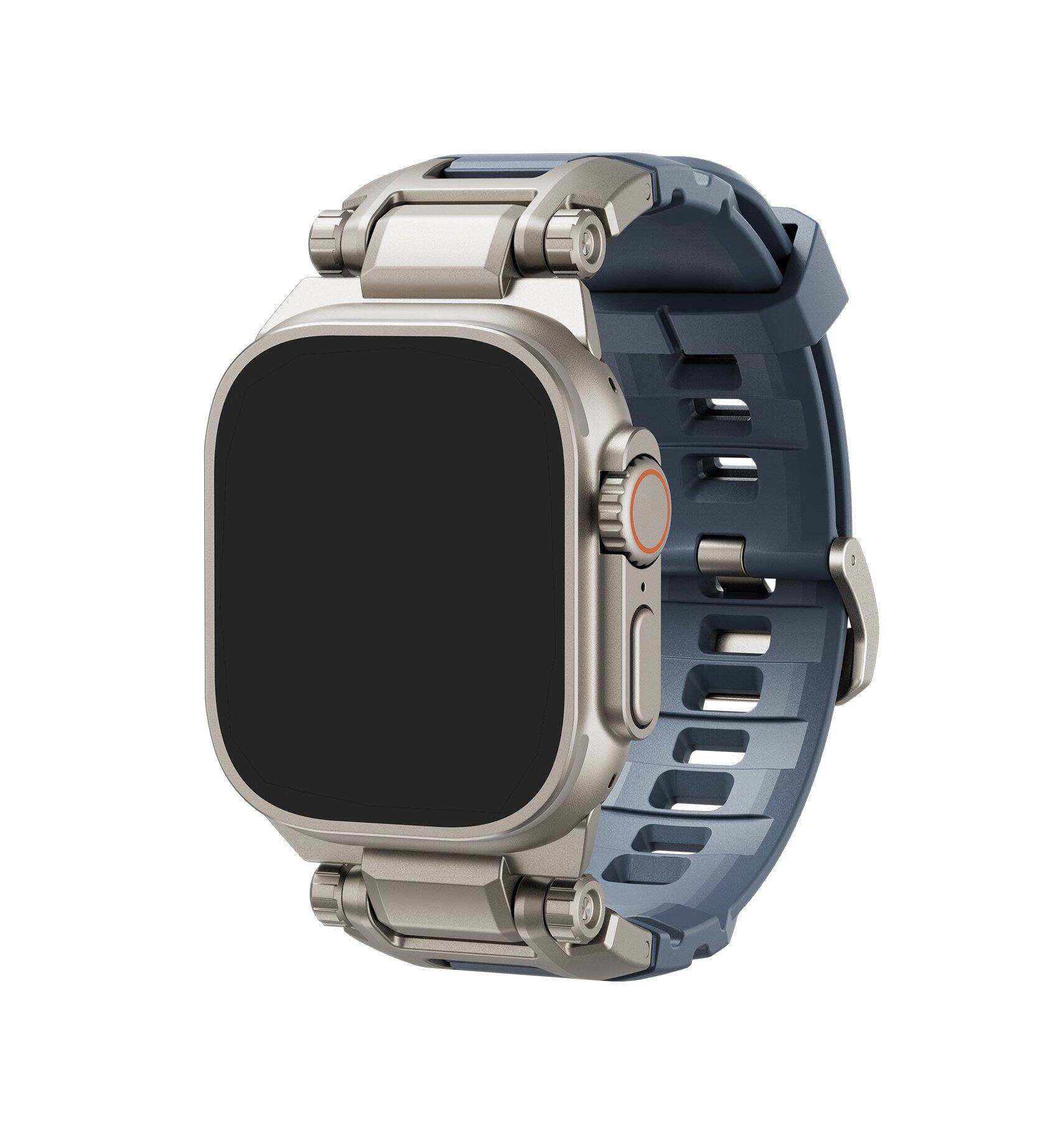 Front. Dexnor - Band for Apple Watch Ultra 2/1 49mm, Series 10 46mm, 9/8/7 45mm, SE2/SE/6/5/4 44mm, 3/2/1 42mm Rugged Metal Connector - Navy Blue.