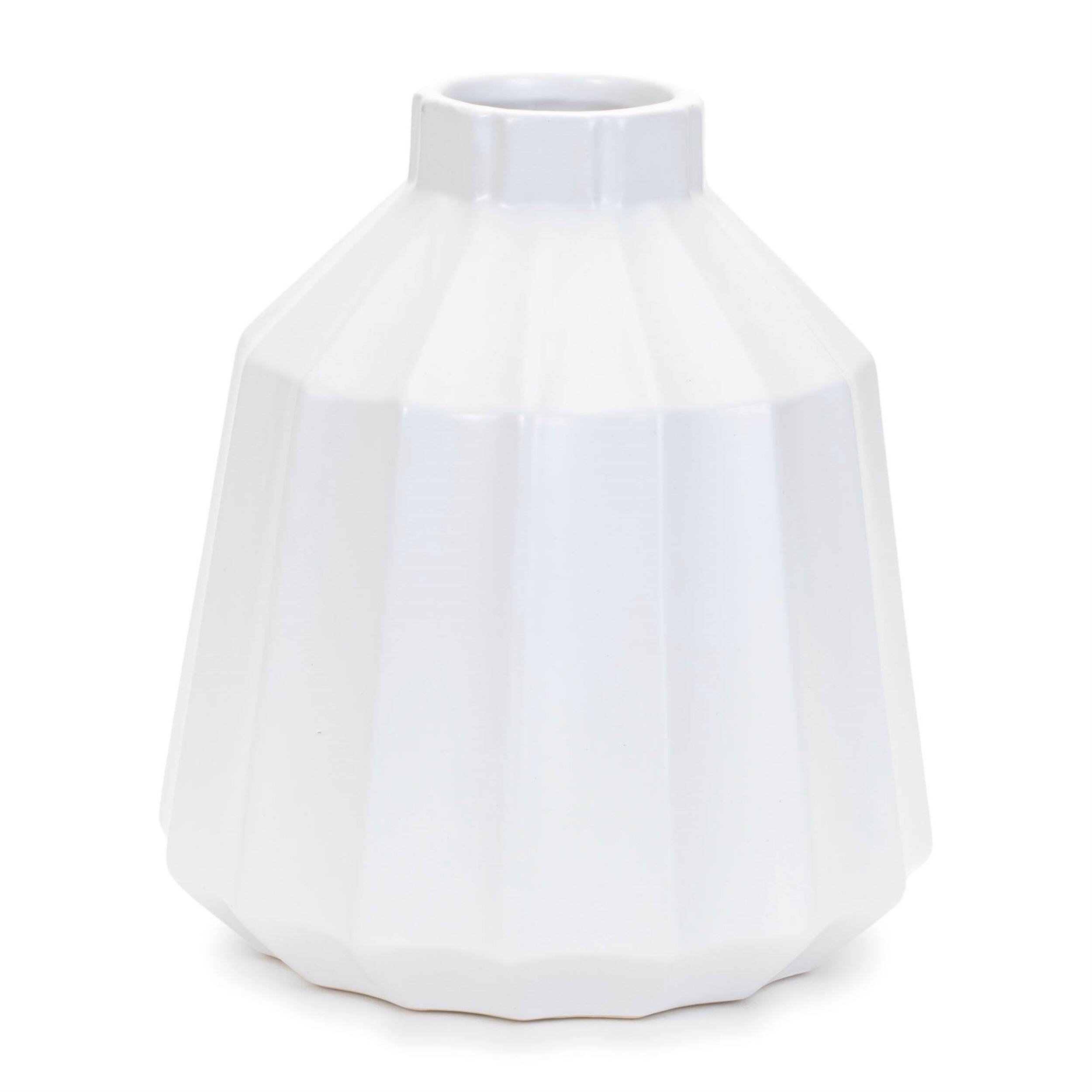 Front. BreeBe - Ribbed Ceramic Vase (Set of 2) - White.