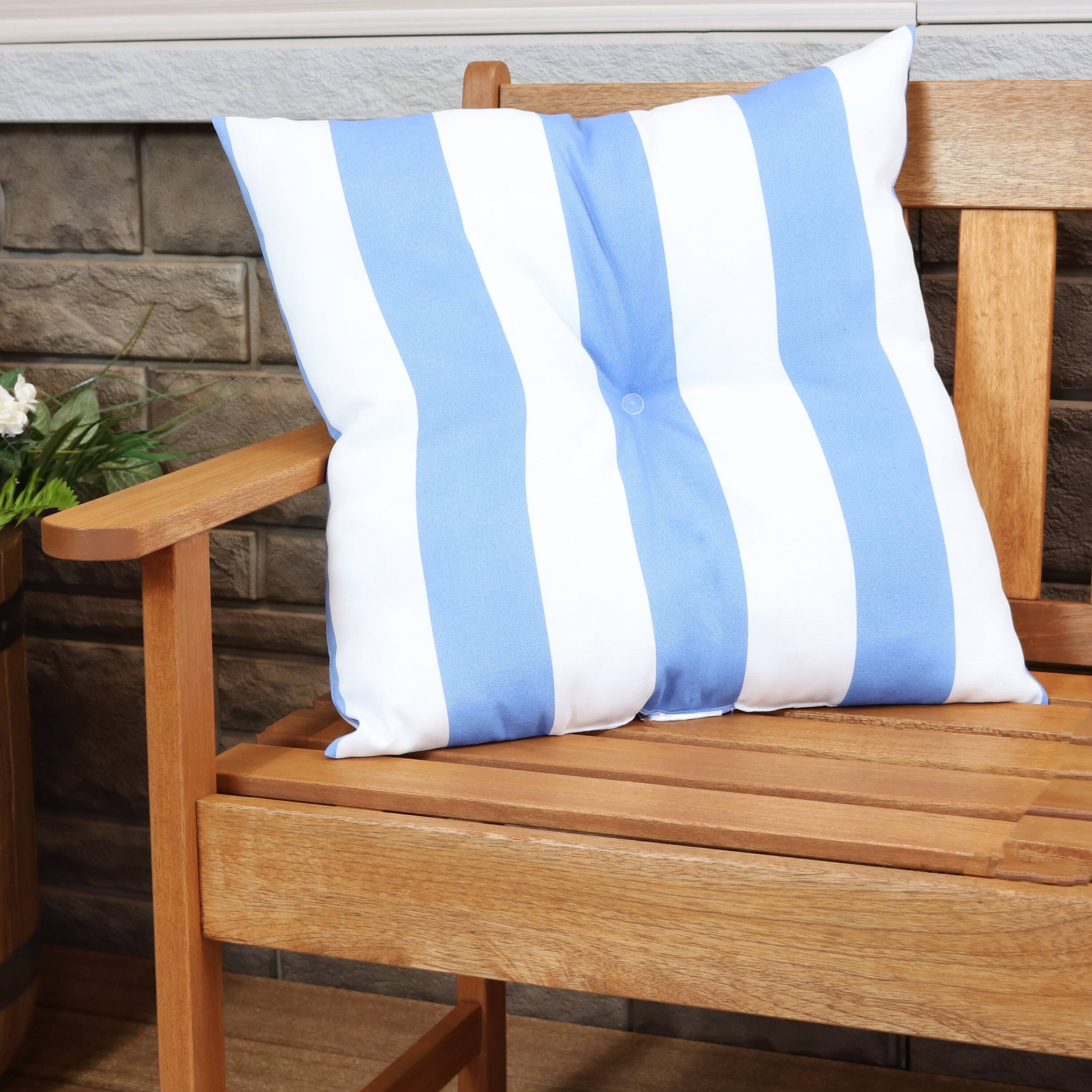 Alt View 5. Sunnydaze - Outdoor Square Tufted Back Cushion - 19 in - Beach-Bound Stripe.