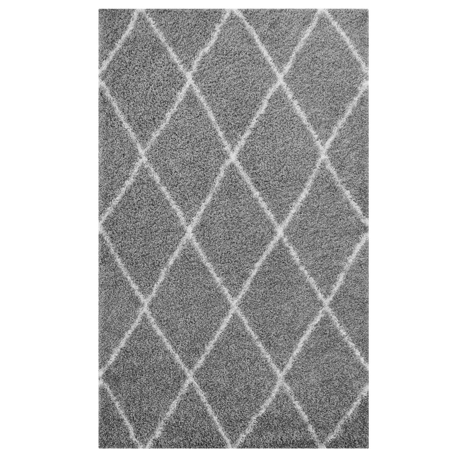 Angle. Modway - Toryn Diamond Lattice Shag Area Rug - Gray and Ivory.