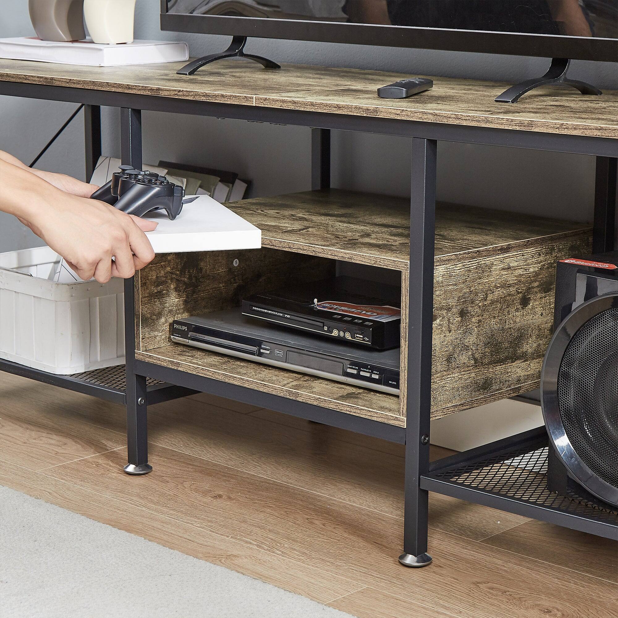 Back. Vecelo - 71 Inch Industrial TV Stand with Heavy Duty Rust-Proof Frame, 160lb Capacity & Vintage Design for Living Room - 63"Grey.