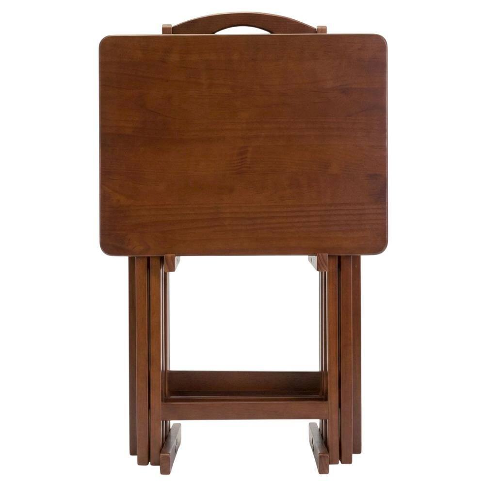 Left. FurniFact - Solid Wood TV Trays Set Of 4 With Storage Rack in Walnut Finish - Walnut.