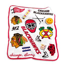 Logo Brands - Chicago Blackhawks 50'' x 60'' Native Raschel Plush Throw Blanket - Multicolor