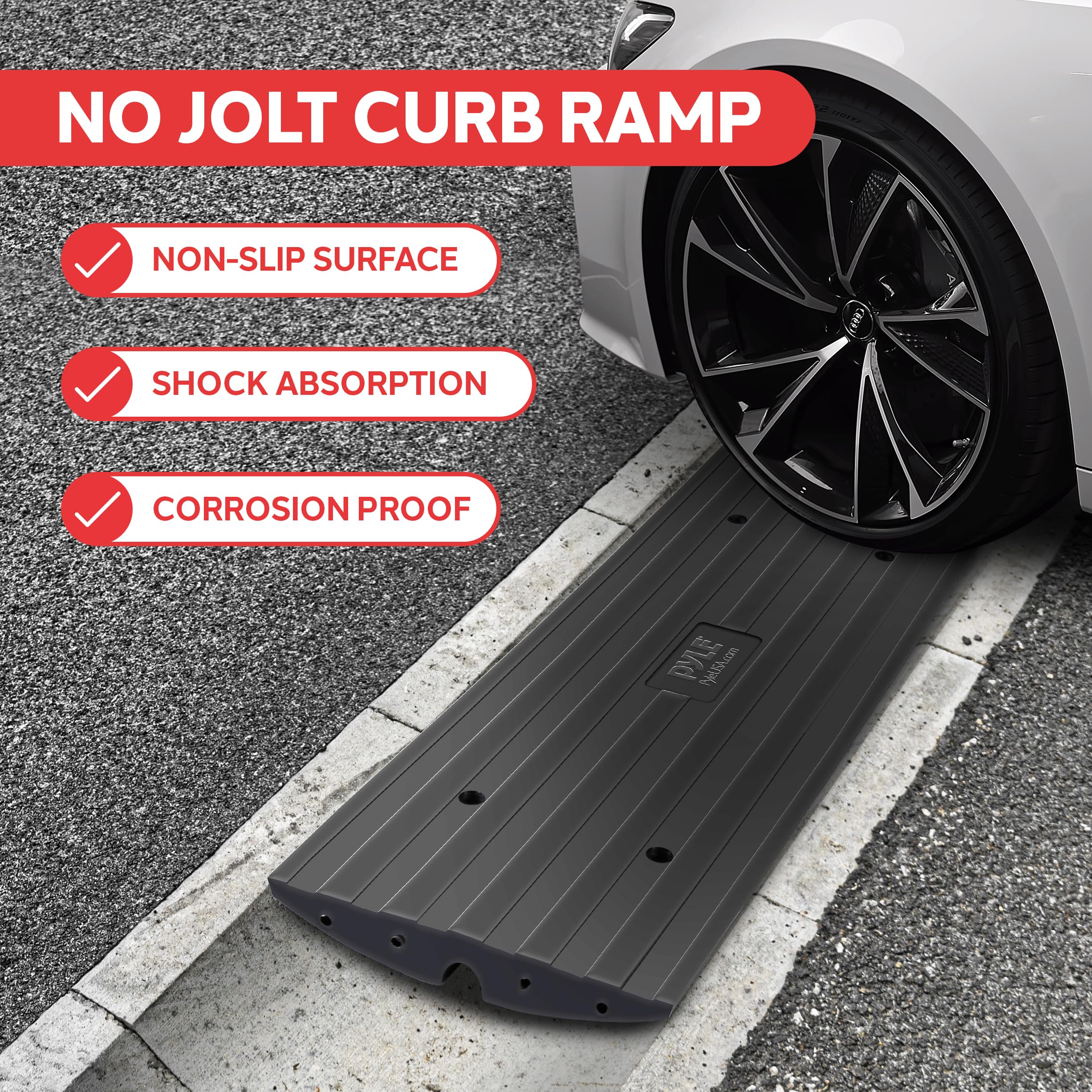 NO JOLT CURB RAMP

- NON-SLIP SURFACE
- SHOCK ABSORPTION
- CORROSION PROOF