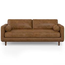 Simpli Home - Morrison 89 inch Wide Mid-Century Modern Sofa in Caramel Brown Top Grain Genuine Leather - Caramel Brown