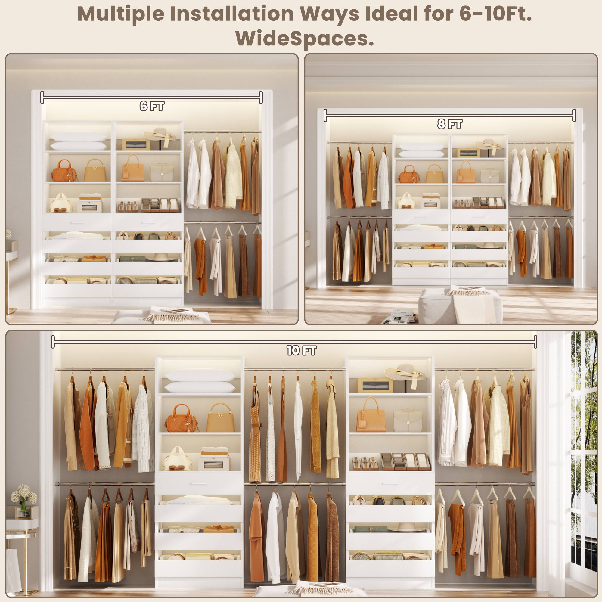 Aheaplus 2 Piece 4 9Ft Wooden Closet Organizer with 4 Drawers, 8