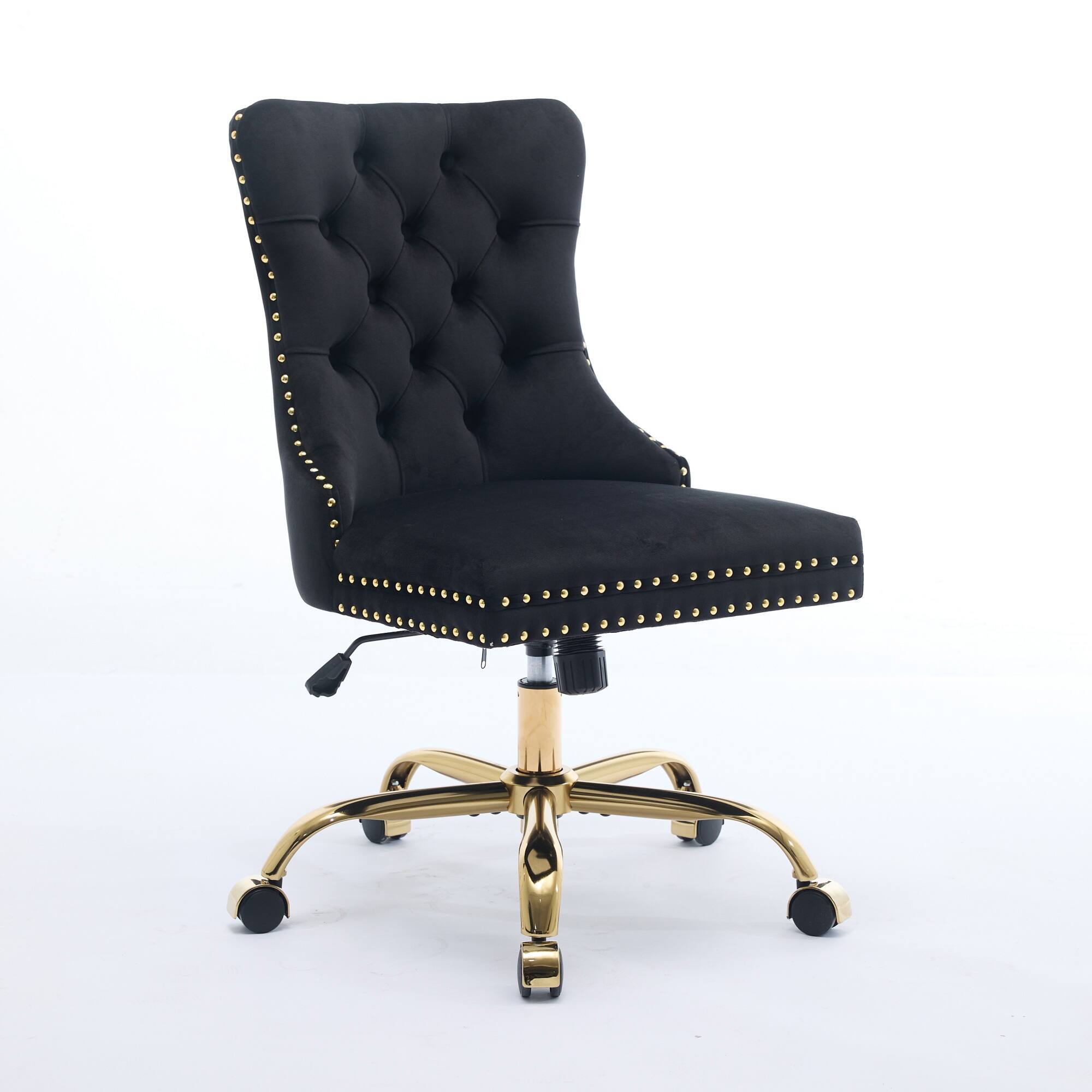 Front. Spaco - Spaco Modern Velvet Office Chair with Tufted Button, Golden Metal Base, Adjustable Swivel, for Home Office - Black.