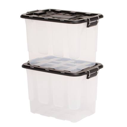 Front. Homz - Homz 2 Pack 20-Gallon Clear Plastic Stackable Home Storage Bin with Lid, Black - Clear, Black.