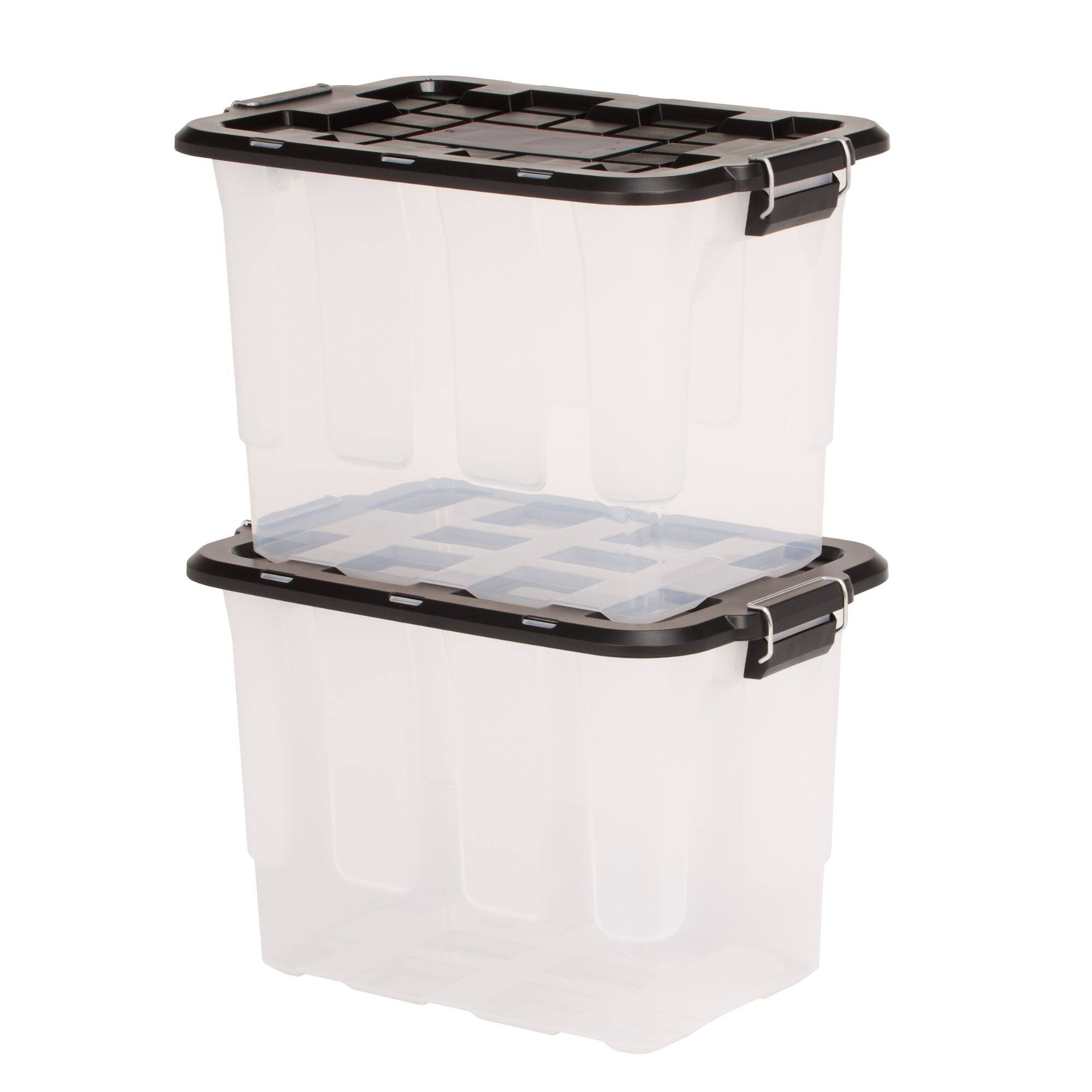 Front. Homz - Homz 2 Pack 20-Gallon Clear Plastic Stackable Home Storage Bin with Lid, Black - Clear, Black.