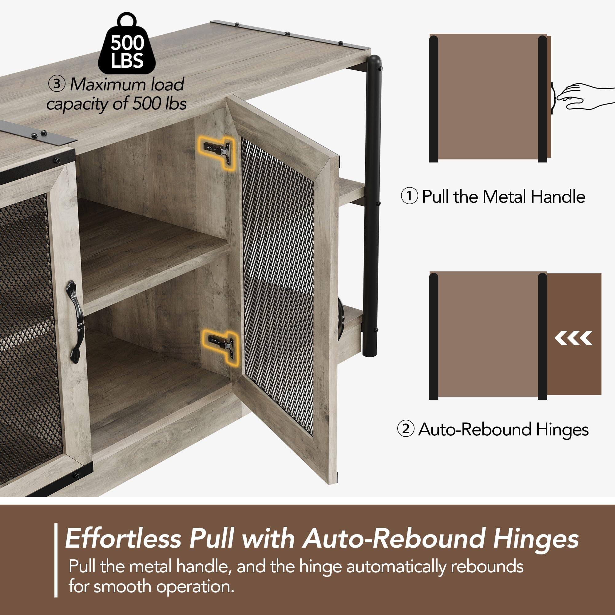 1. Pull the Metal Handle
2. Auto-Rebound Hinges
3. Maximum load capacity of 500 lbs

Effortless Pull with Auto-Rebound Hinges
Pull the metal handle, and the hinge automatically rebounds for smooth operation.