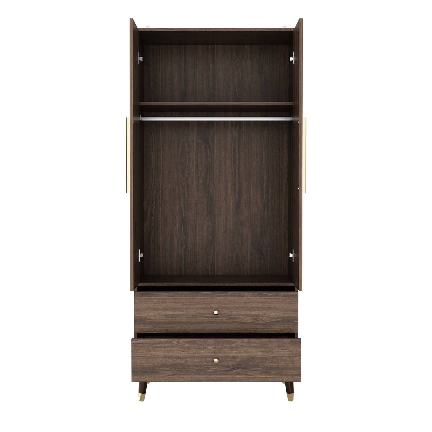 Angle. FUFU & GAGA - FUFU&GAGA Modern Freestanding Wardrobe with Hanging Rod & Drawers Armoires - Brown.