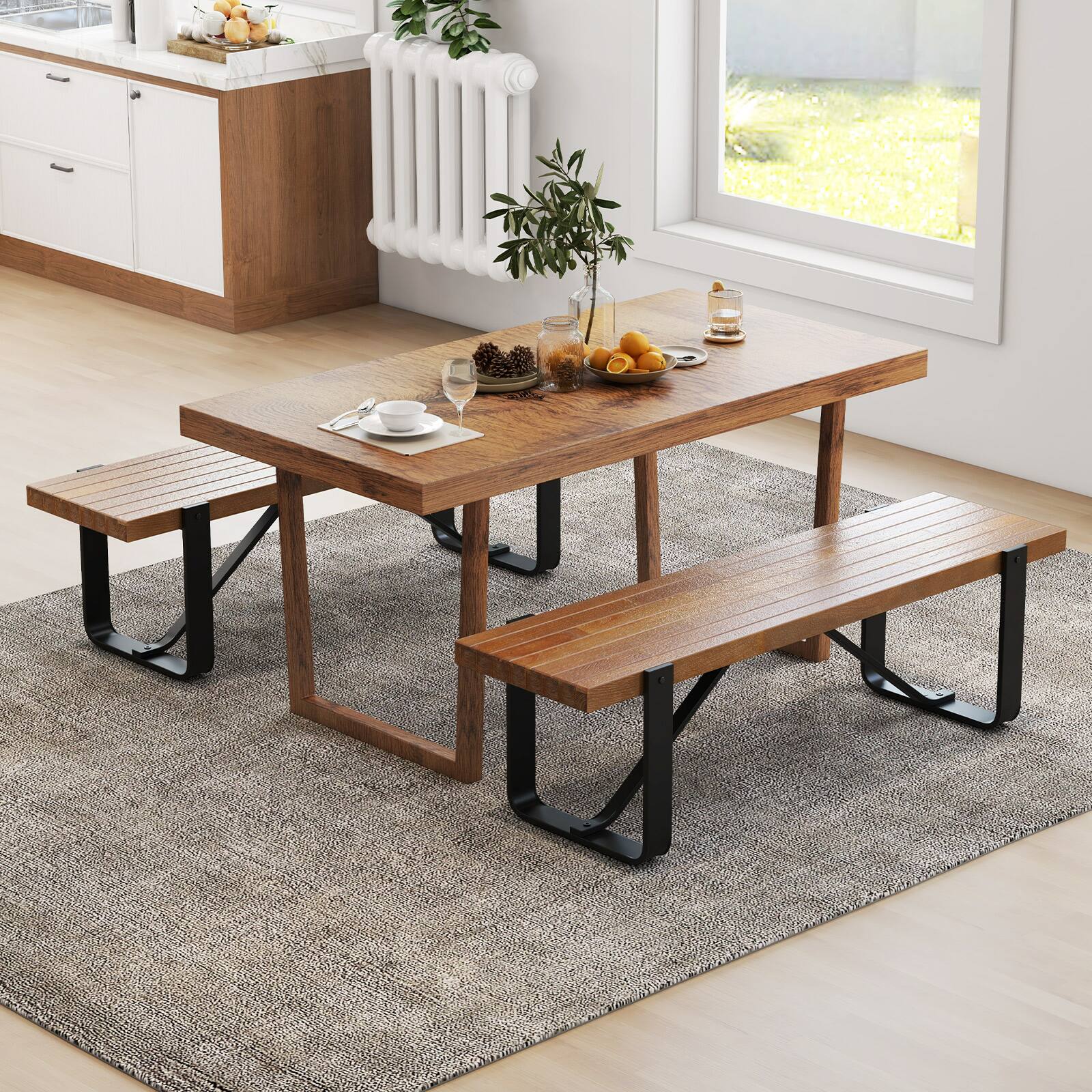 Alt View 8. Ecooso - 60 Inch Entryway Bench Rustic Farmhouse Wooden Shoe Rack with Metal Frame - Natural.