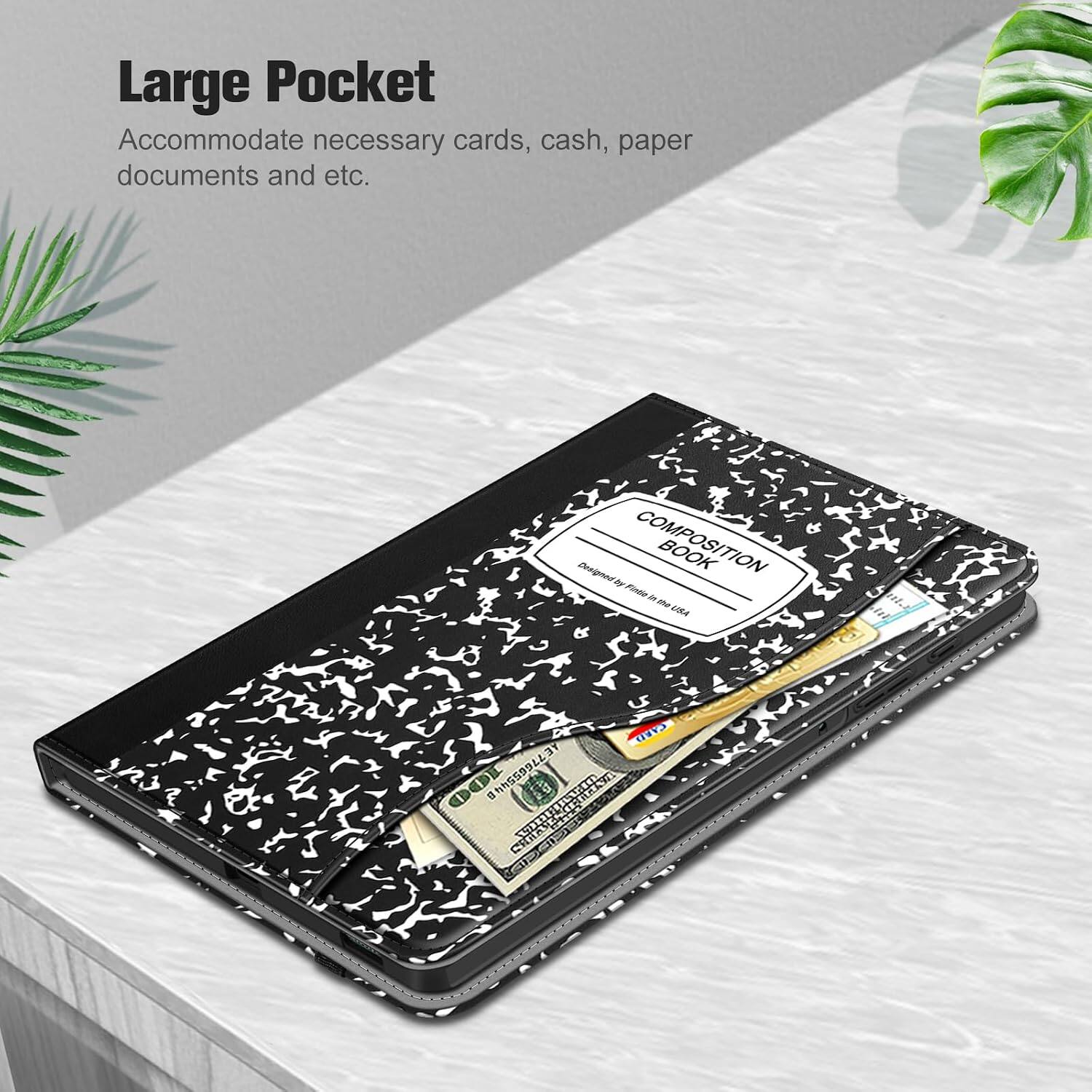Large Pocket  
Accommodate necessary cards, cash, paper documents and etc.  

Designed by Fintie COMPOSITION BOOK the USA  

CARD AE776655448 CHRAPHINGRA SVELLEST NOTAL