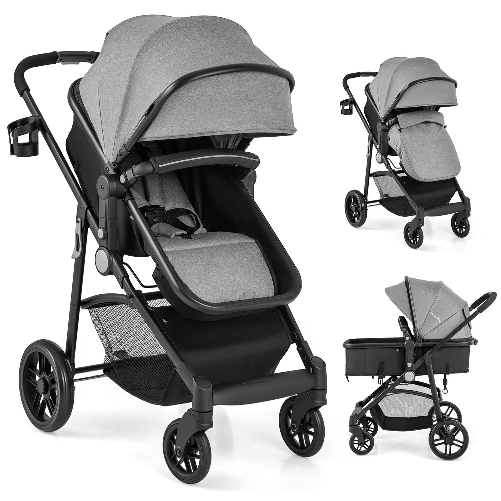 Front. Costway - Costway  2 in 1 Foldable Baby Stroller Kids Travel Newborn Infant Buggy Pushchair 22 lbs - Gray.