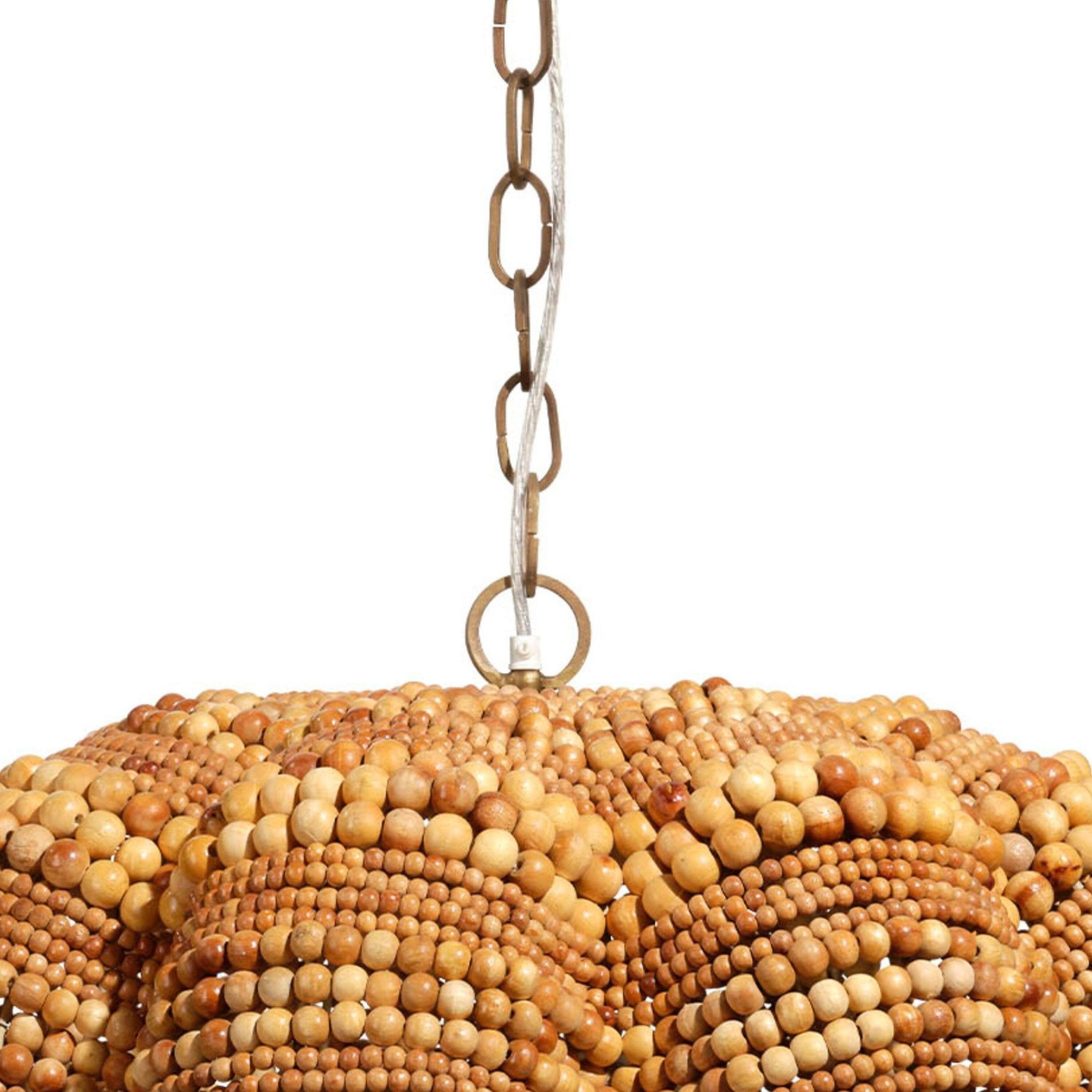 Left. Manhattan Lane - Fero Chandelier, Natural Brown Handcarved Mango Wood Beads, 27 Inch - Natural Brown, Chrome.