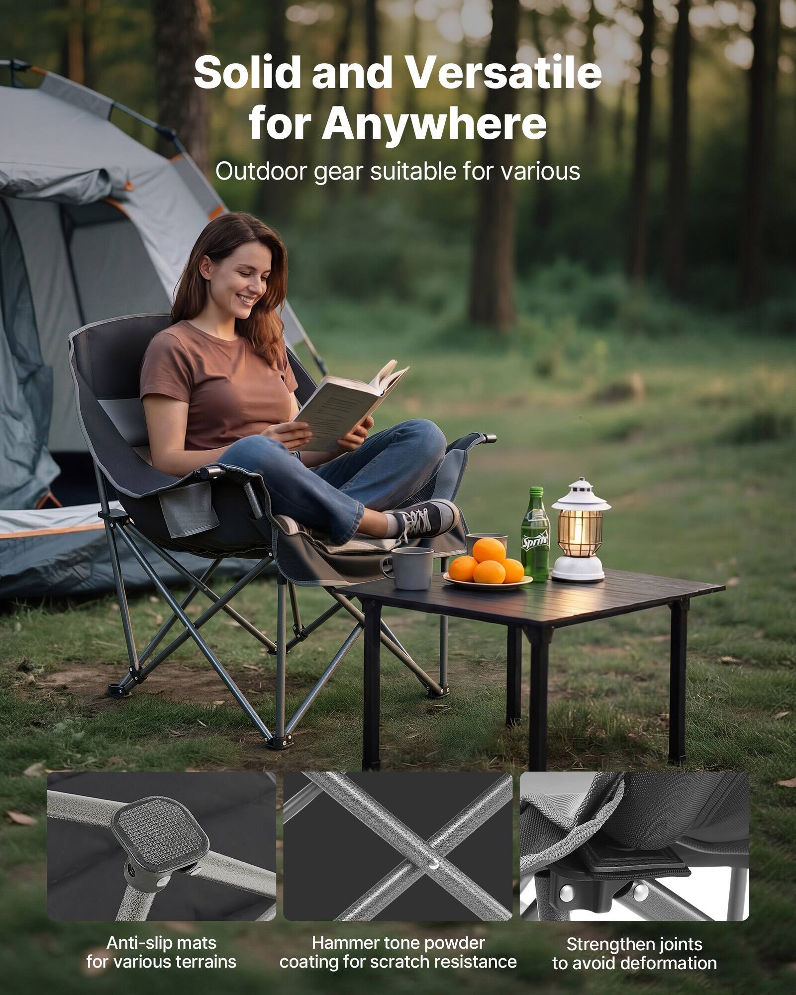 Solid and Versatile for Anywhere  
Outdoor gear suitable for various terrains  

- Anti-slip mats for various terrains  
- Hammer tone powder coating for scratch resistance  
- Strengthen joints to avoid deformation