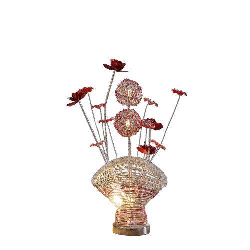 Alt View 4. MOOSOO - Aluminum 4 Red Roses 6 Petal Floral Flower Table Lamp for Living Room, Nightstand Bedside Table Lamp for Bedroom - Multicolor.