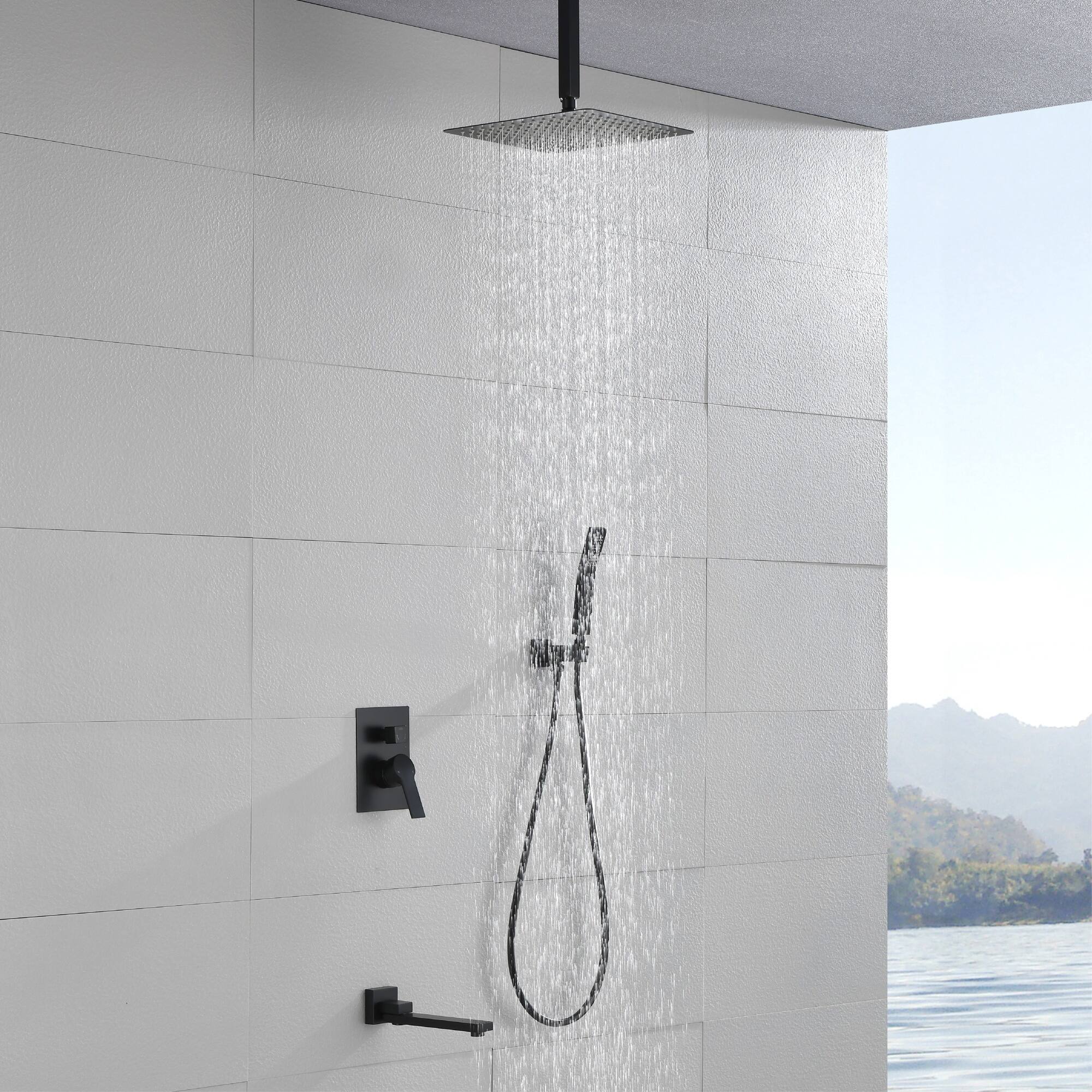 Alt View 2. Boyel Living - Matte Black 10-Inch Rain Shower System Brass SUS304 3-Function Valve Handheld 180° Spout cUPC - Black.