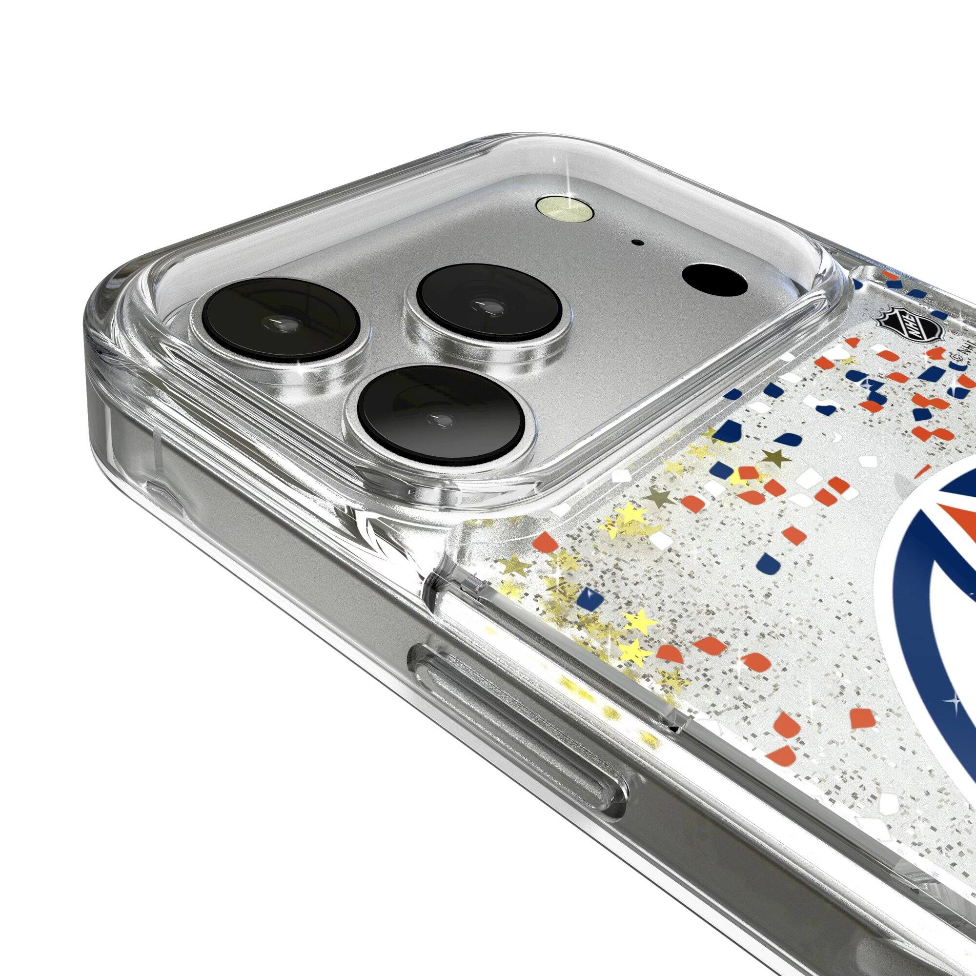 Alt View 2. Keyscaper - Edmonton Oilers iPhone Confetti Glitter Case - 15 Pro - Multicolor.