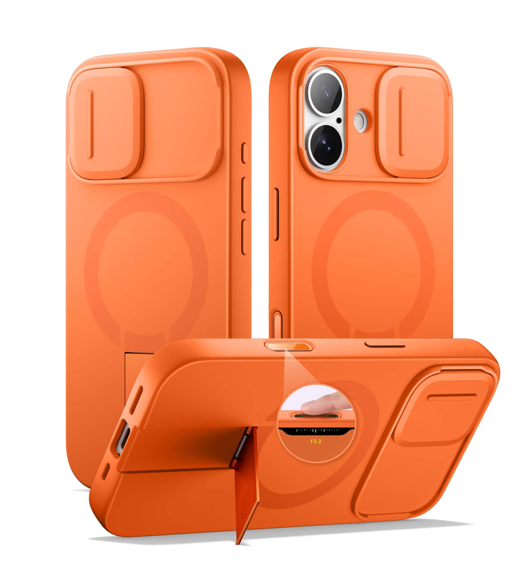 SURITCH - Case for iPhone 17 with Camera Cover, Camera Cover & Adjustable Kickstand, Compatible with MagSafe, Shockproof Bumper - Orange price history on PriceWatchPro