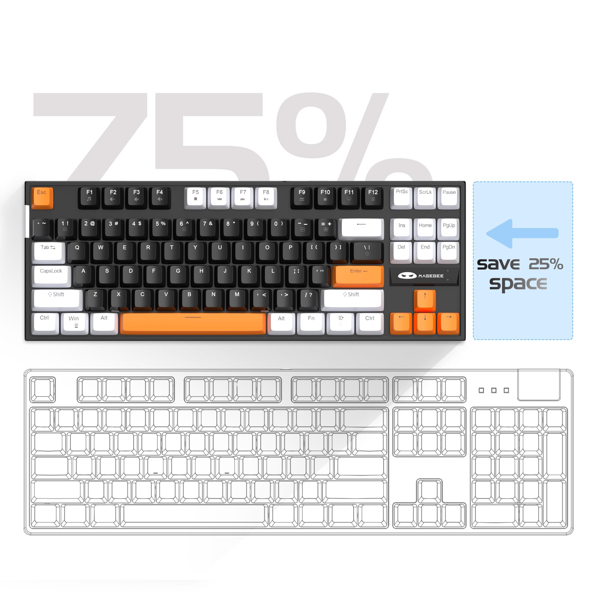 COTTAGE 75 Mechanical Gaming Backlit Compact Tkl Computer Keyboards For ...