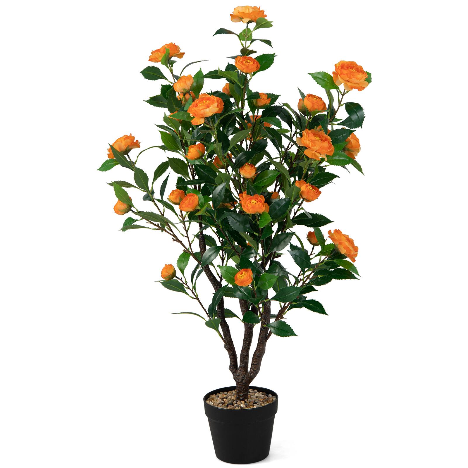 Front. Costway - Costway 40" Artificial Camellia Tree Faux Flower Plant Artificial Tree in Cement Pot Greenery Potted Plant - Green.