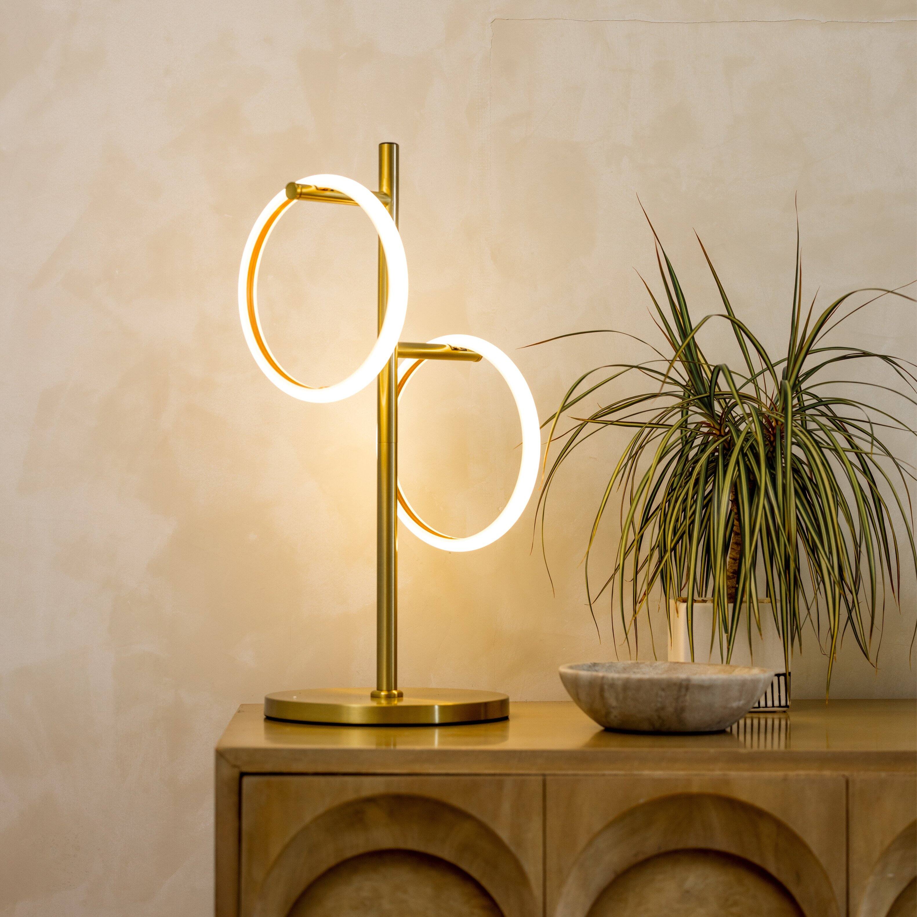 Alt View 1. Brightech - Saturn LED Modern Industrial Tree Dimmable Bedside Nightstand Desk Lamp with 3 Removable Ring Lights - Antiqued Brass.