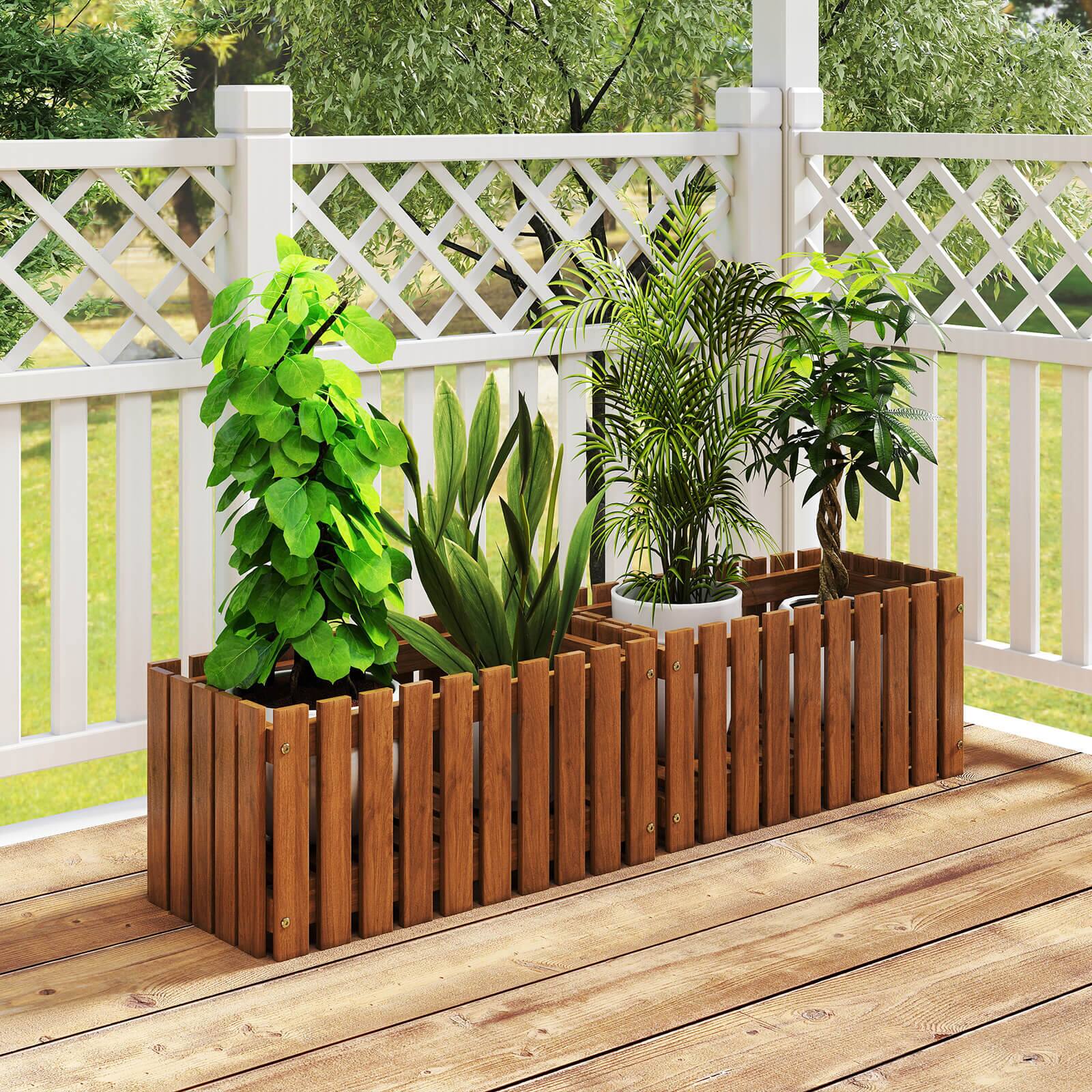 Alt View 1. Costway - Costway 1 PCS Solid wood patio furniture outdoor slat style flower planter box flowerpot - Natural.