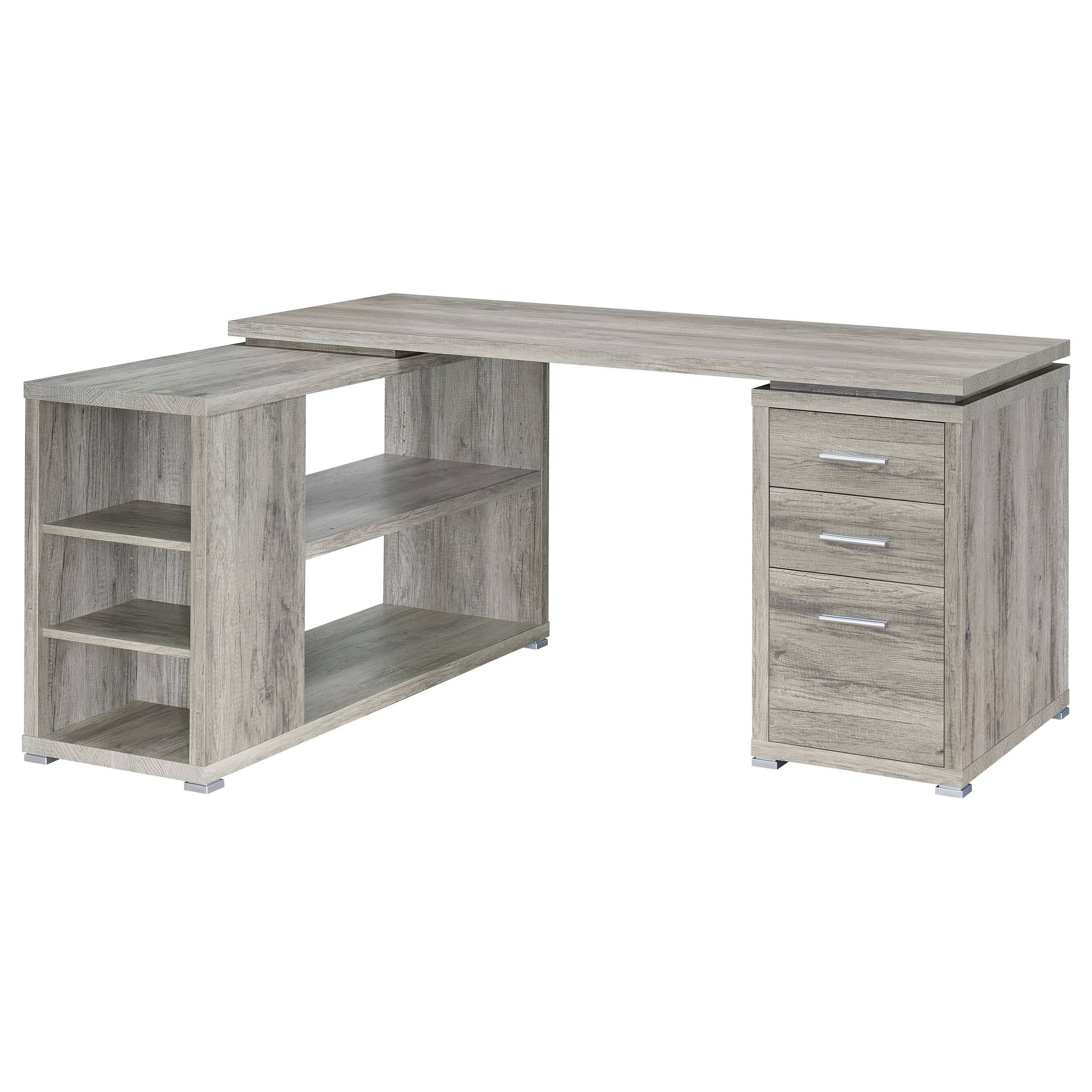 Left. Tiramisubest - Grey Driftwood 3-Drawer L-shape Computer Desk - Driftwood.
