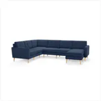 Burrow - Mid-Century Nomad 6-Seat Corner Sectional with Chaise - Navy Blue - Front_Zoom