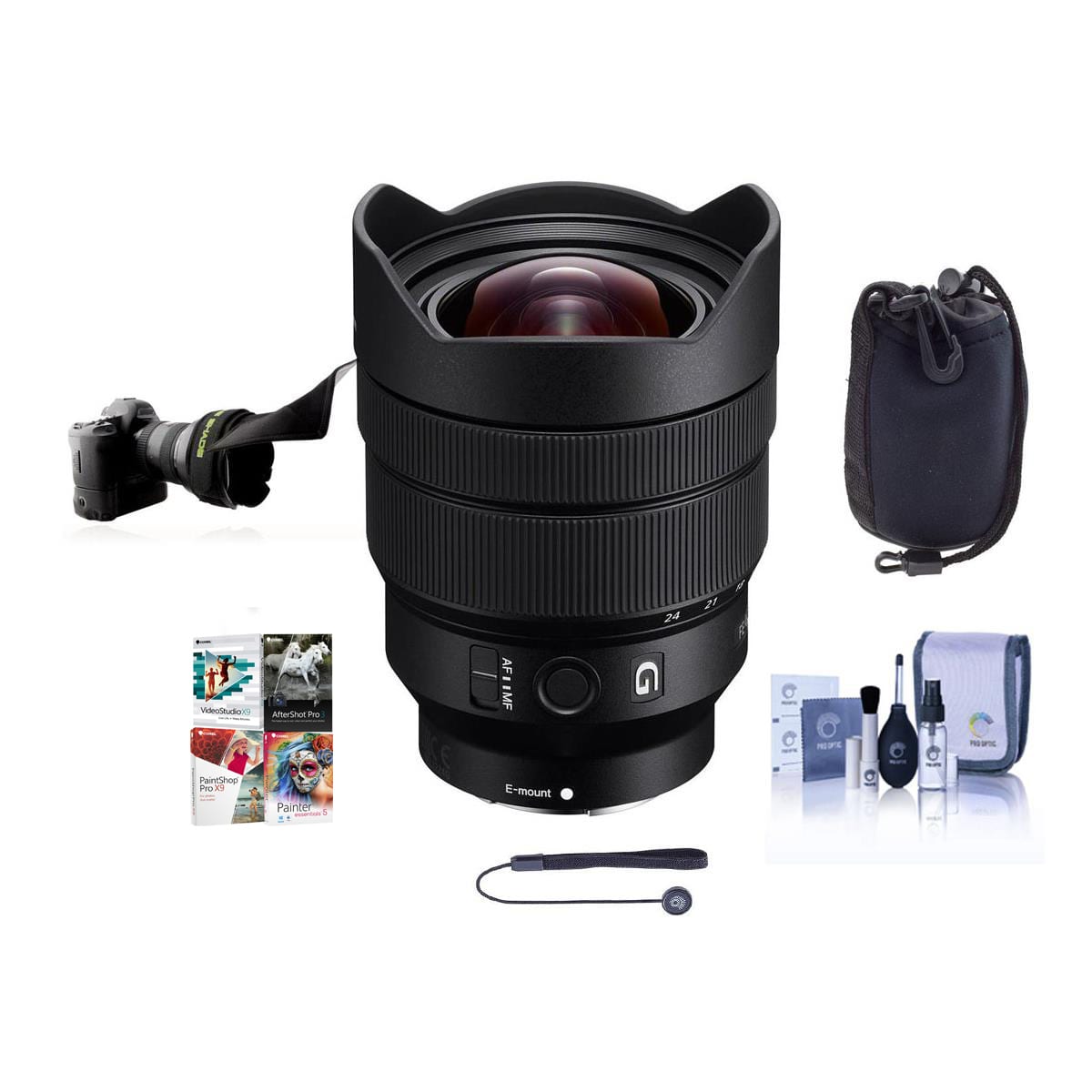 Bundle - Sony - FE 12-24mm f/4 G E-Mount Lens - With Lens Pouch, Flex Lens Shade, Cleaning Kit, Capleash II, Software