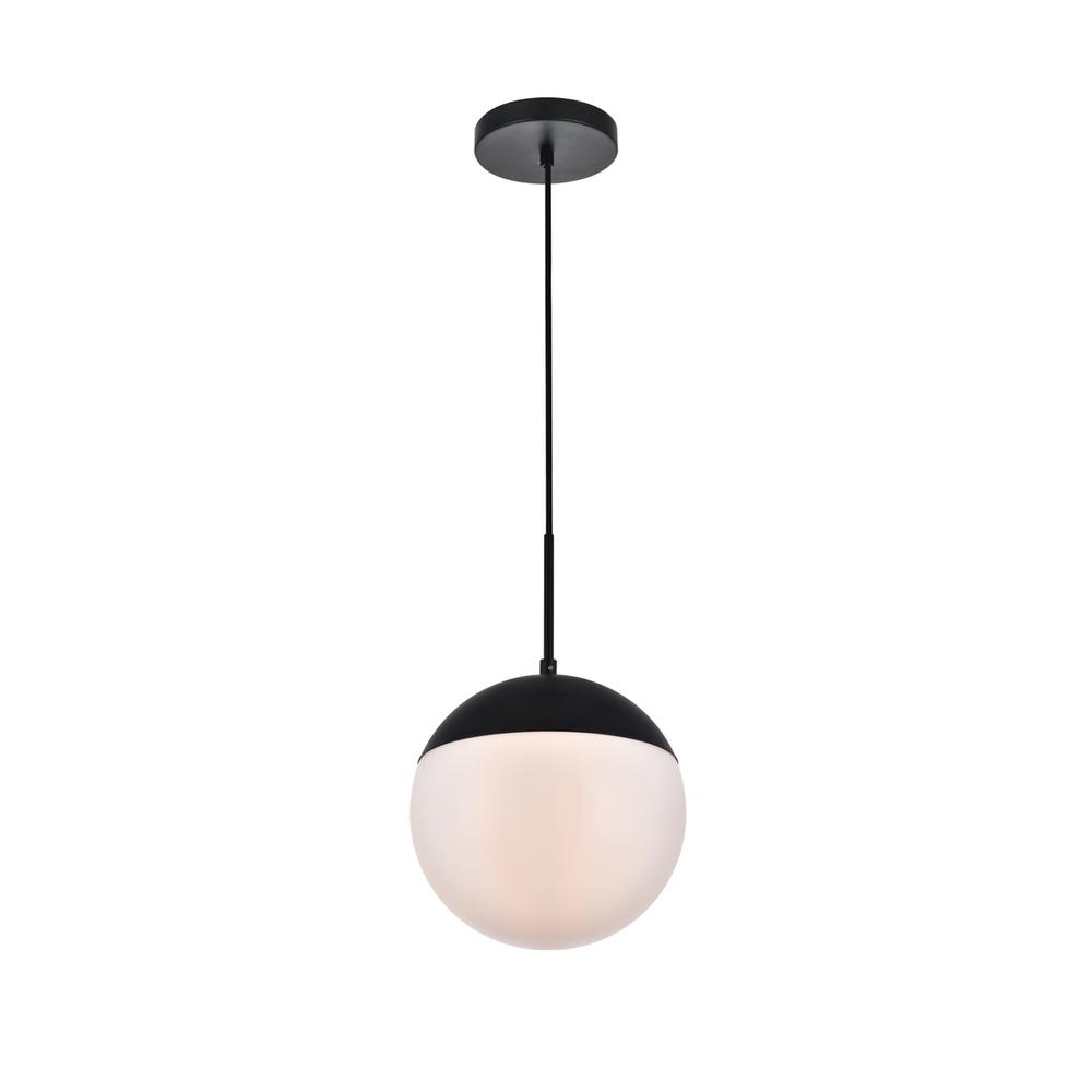 Alt View 2. Living District - Eclipse 1 Light Black Pendant With Frosted White Glass - Black And Frosted White.