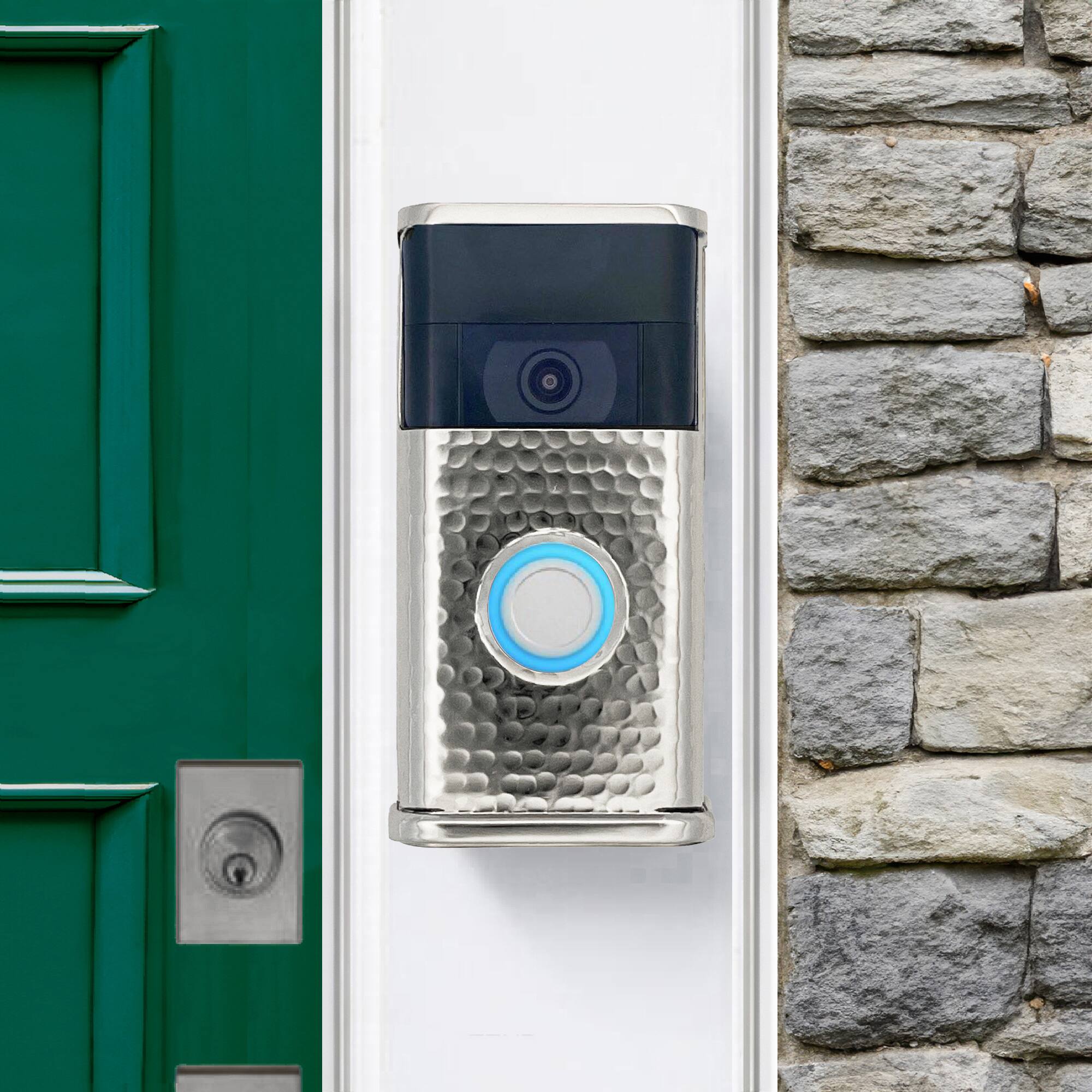 Alt View 3. Michael Healy - Hammered Video Doorbell Cover (Ring 2nd Gen) - Polished Nickel Silver.