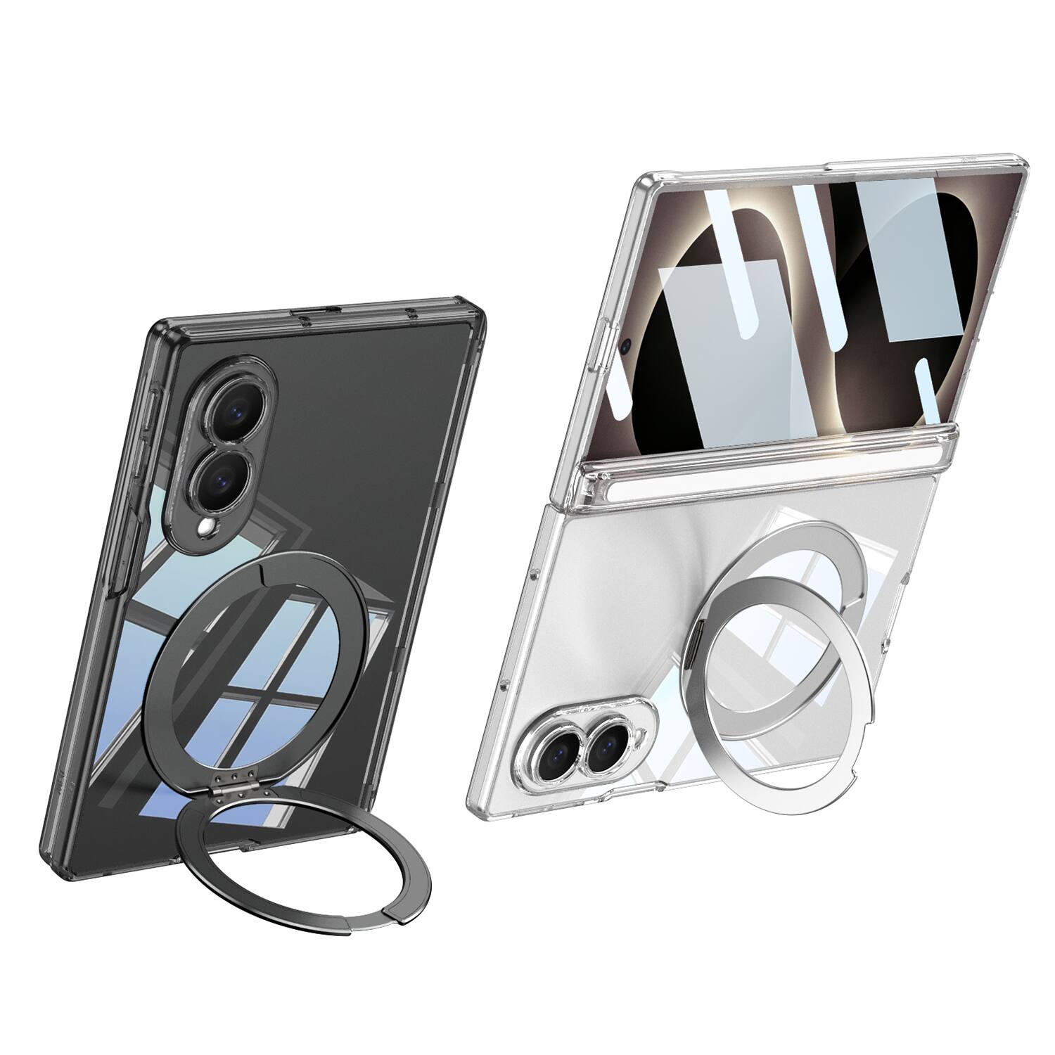 Alt View 1. Dteck - for Samsung Galaxy Z Fold8 Magnetic Clear Case,Bulit in Screen Protector,Shockproof Hinge Protection Cover with Stand - Black.