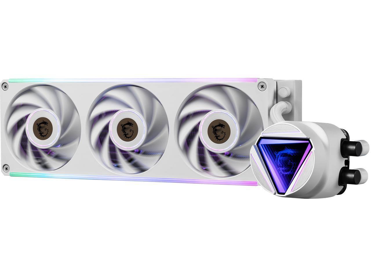 Alt View 3. MSI - MAG CORELIQUID C360 V2 WHITE,USA,CA, 3x R series ARGB Fan (All-in-one), ARGB Block, Color Box, Pallet packing - White.