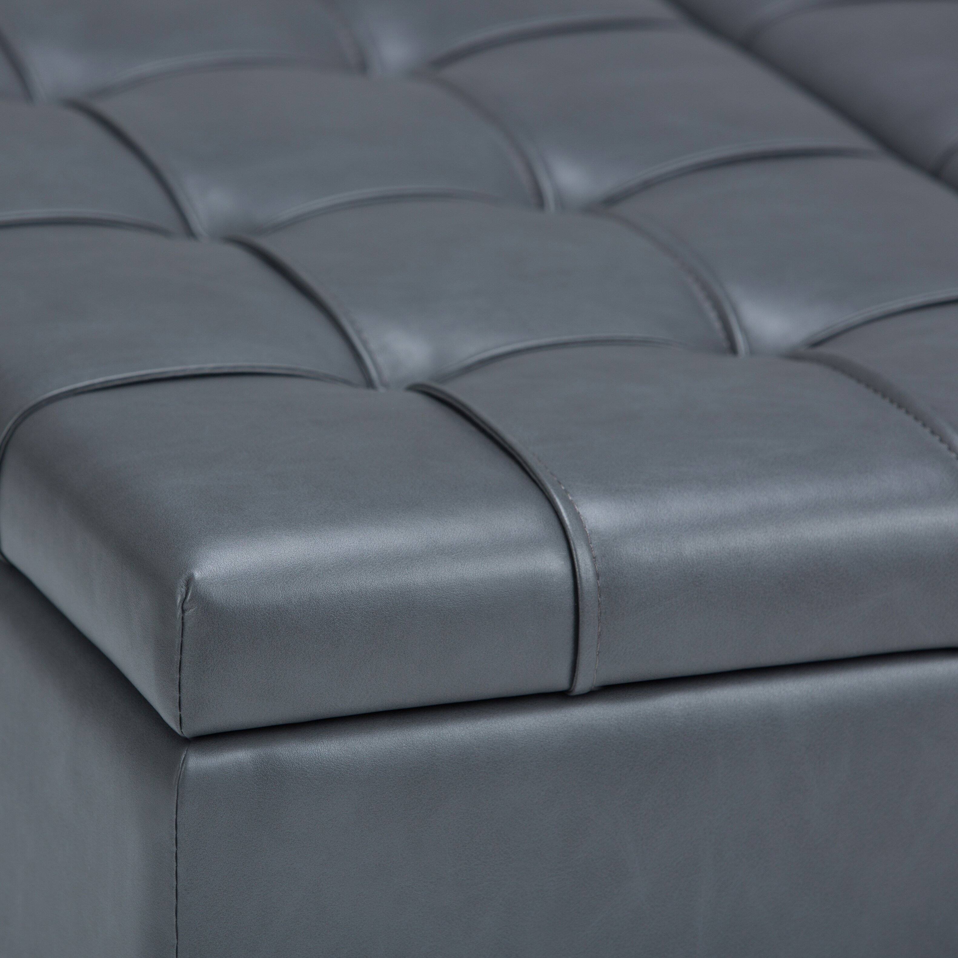 Alt View 17. Simpli Home - Harrison 36 inch Wide Transitional Square Coffee Table Storage Ottoman in Stone Grey Faux Leather - Stone Gray.