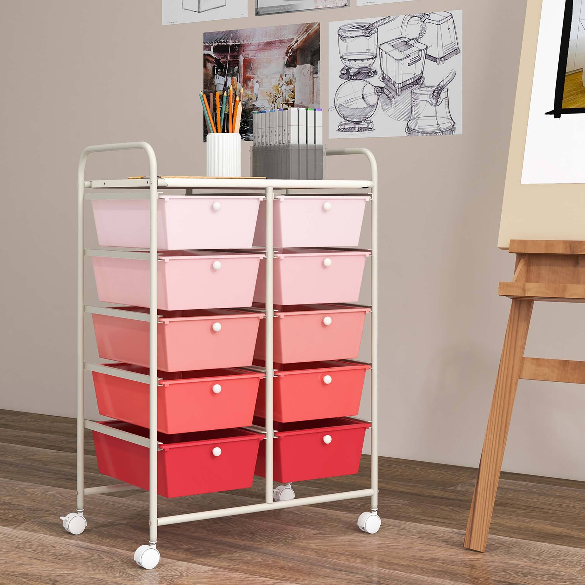 Alt View 9. Costway - 10 Drawer Storage Cart Utility Rolling Trolley Kitchen Office Organizer - Gradient Pink.