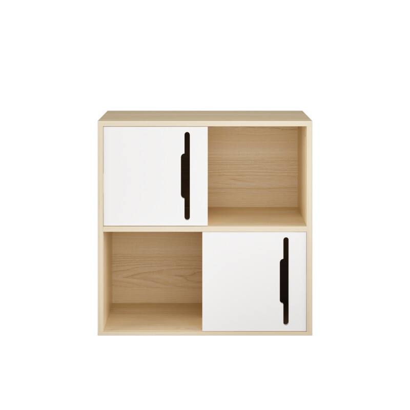 Alt View 4. ALEXOUN - Wooden Storage Cabinet with Sliding Doors, Easy to Use, 2-Tier Open/Closed Shelves, for Living Room/Bedroom/Kids’ Room - Beige.