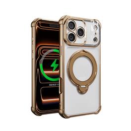 Dteck - Mag Safe Case For Apple iPhone 17 Pro Plating Shock-Resistant Anti-Scratch Ring Kickstand Rugged Cover - Gold
