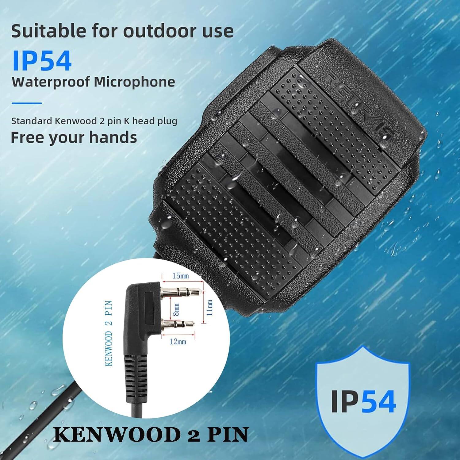 Suitable for outdoor use IP54 Waterproof Microphone Standard Kenwood 2 pin K head plug Free your hands RETEG RGL 15mm PIN T 8mm 11 2 12mm KENWOOD 2 PIN