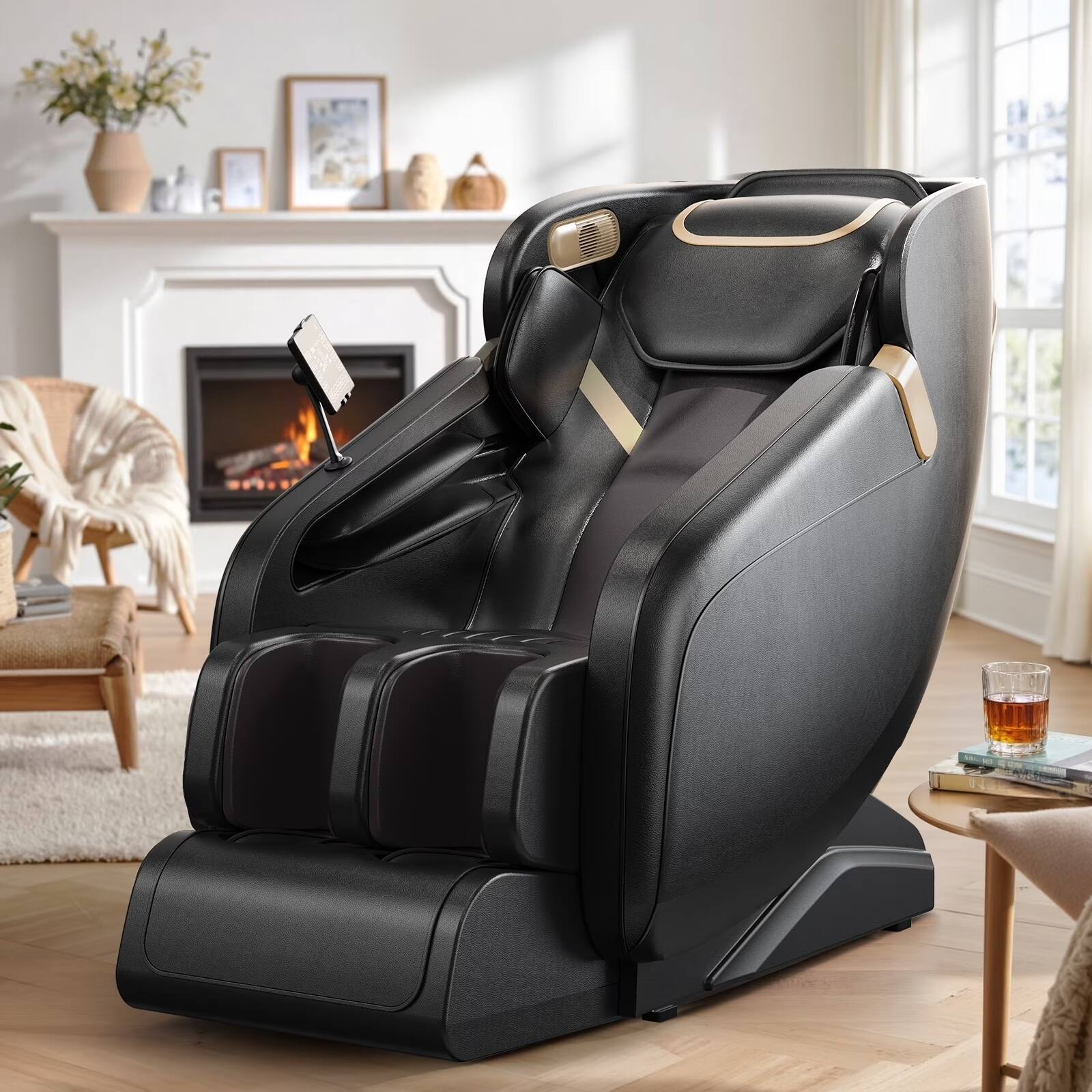 Angle. Koligey - 4D Massage Chair Full Body, Zero Gravity Recliner Shiatsu SL Track,with Heating, Foot & Calf Massage - Black.
