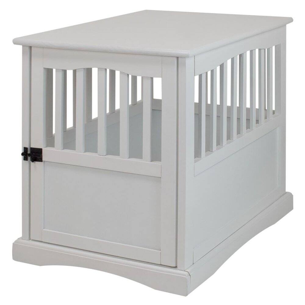 Alt View 1. FurniFact - White Dog Kennel Furniture with Lockable Gate - White.
